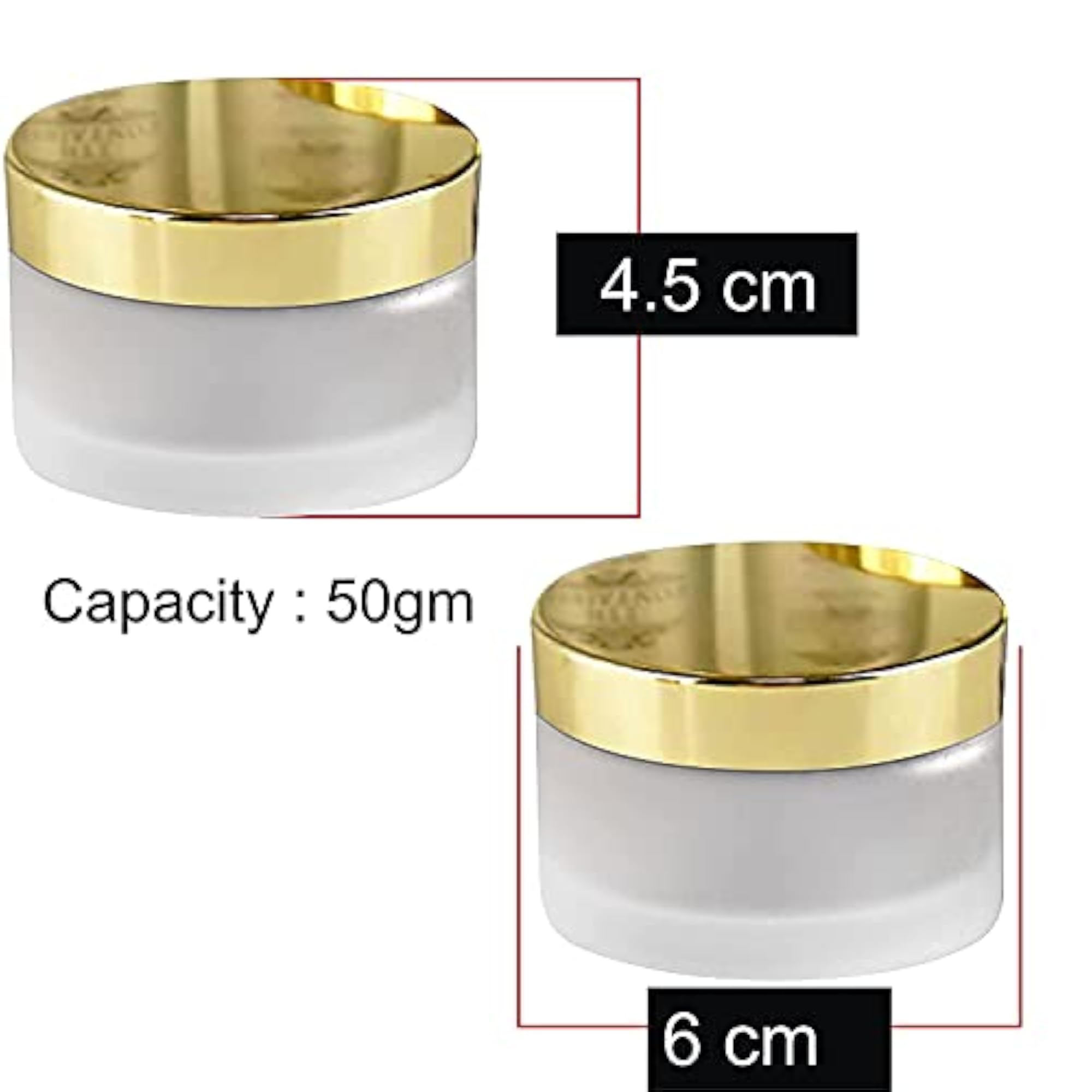 Pack of 2 Frosted Glass Jars with Golden Caps